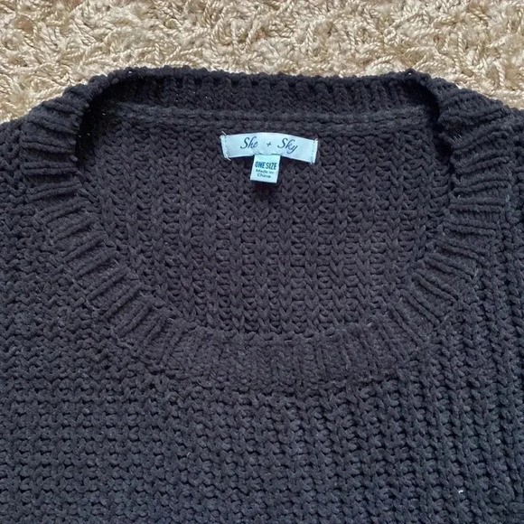 She and sky Black Knit Short Sleeve Oversized Sweater Size One Size - Picture 5 of 10